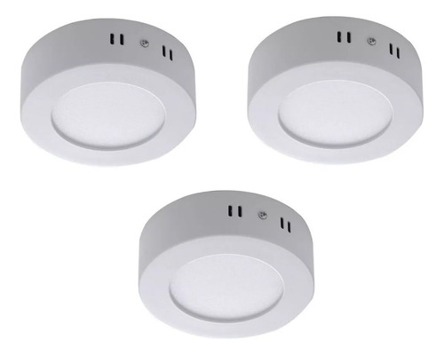 Foco Panel Led 6w Redondo Sobrepuesto Luz Cálida 220v X3