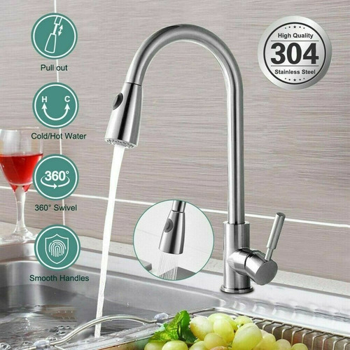 Canilla Monocomando Extensible Grifería Flexible Cocina Mesada Resistente Moderna Frio Calor