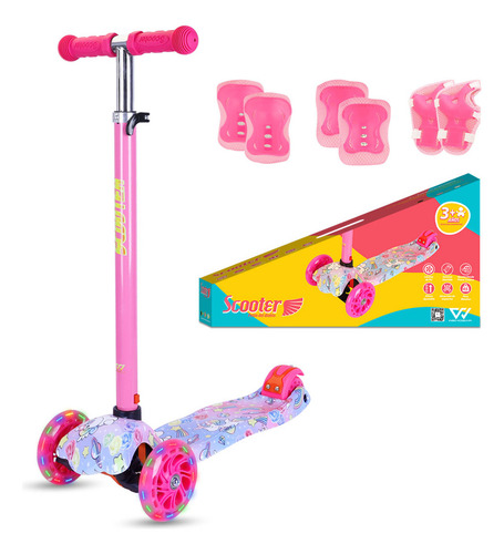 Scooter Patinete Plegable Con Llantas Led Para Niños Y Niñas Unicornio