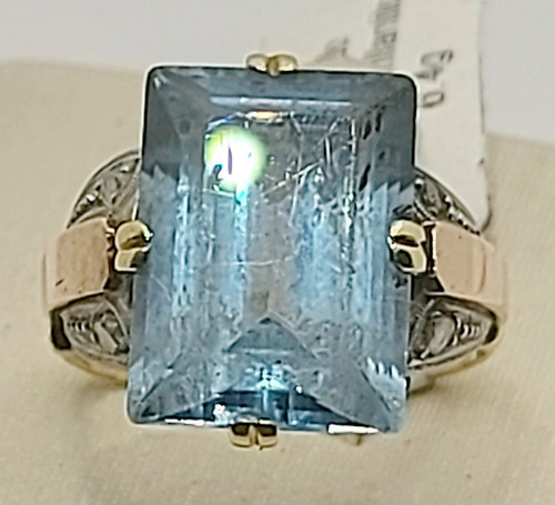 Anillo Oro 18k C/topacio Celeste Y Brillantes. Peso 6,4 G 