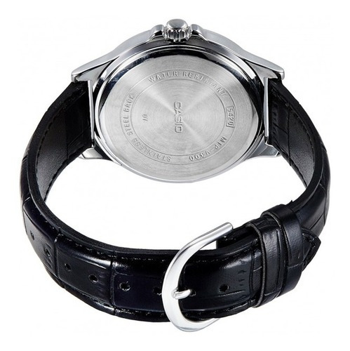 Reloj Casio Plata Mtp-v002l Acero Piel Negro Fechador Full