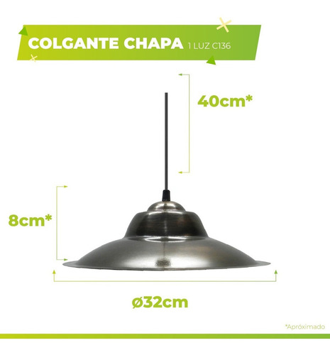 Imagen 3 de 3 de Lampara Colgante China Chapa 32cm Negra Ferrolux