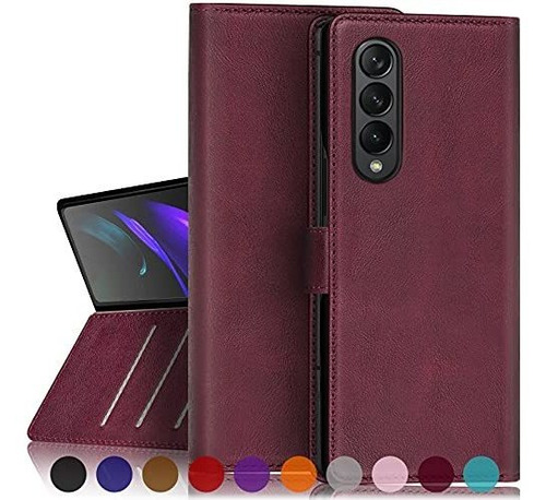 Funda Para Samsung Galaxy Z Fold 3 Cuero/bloqueo Id/ Morado