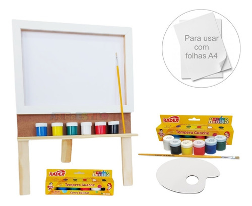 Kit Mini Cavalete Flip Chart Para Pintura Em Folhas Completo