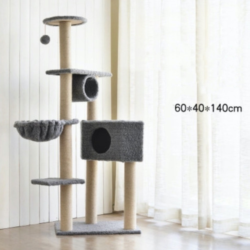 Imagen 2 de 8 de Torre Rascador Gatos Casita Arbol Juguete Gris