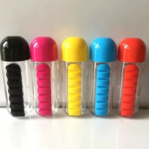 Botella De Agua 600ml + Pastillero Organizador De Pastillas