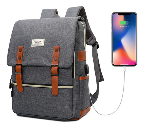 Mochila Escolar Informal Impermeable Con Puerto De Carga Usb