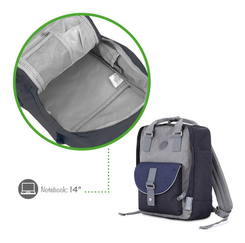 Imagen 5 de 8 de Mochila Himawari Retro 200 Urbana Impermeable Color Azul Oscuro Y Gris
