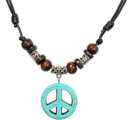 Nove Jewelry - Collar Con Signo De Paz De Piel, Diseño De