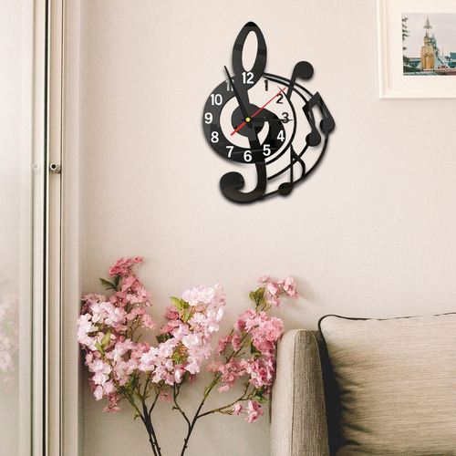 Reloj De Pared Decoración Versátil Nota Musical Negro