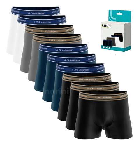 Kit 10 Cueca Boxer Lupo Algodão Box Atacado Masculina Preta