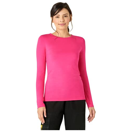 Wonderwink Women's Silky Long Sleeve Tee, Hot Pink, Small