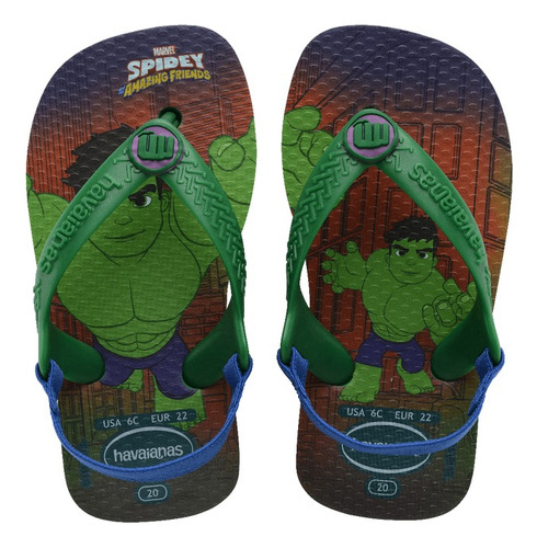 Sandália Havaianas Baby Marvel Hulk Infantil Elástico Menino