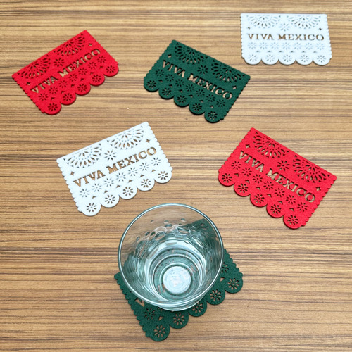 Set De 6 Portavasos Viva México Fieltro Papel Picado