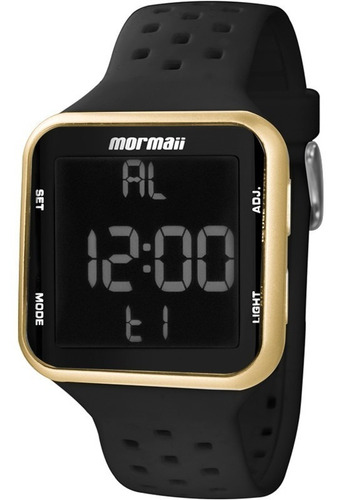 Relógio Feminino Digital Esporte Com Pulseira De Silicone Preto Dourado Mormaii Mo6600/8d Original C/ Garantia