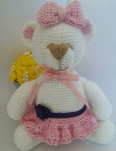 Imagem 8 de 12 de Ursinho De Croche Amigurumi Branco Baby 26cm Toy Art Newborn