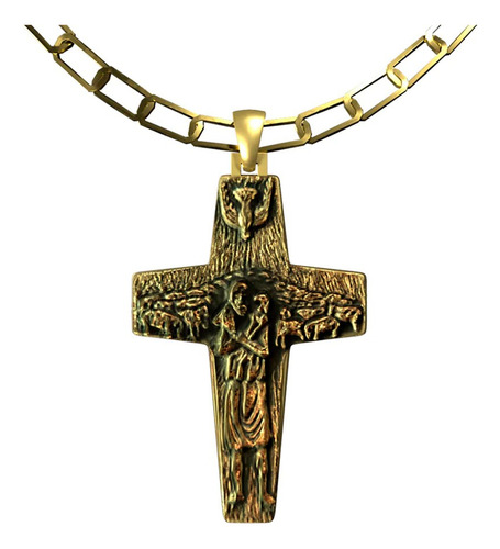 Cruz Del Buen Pastor Papa Francisco Oro 18k - Platino Grande