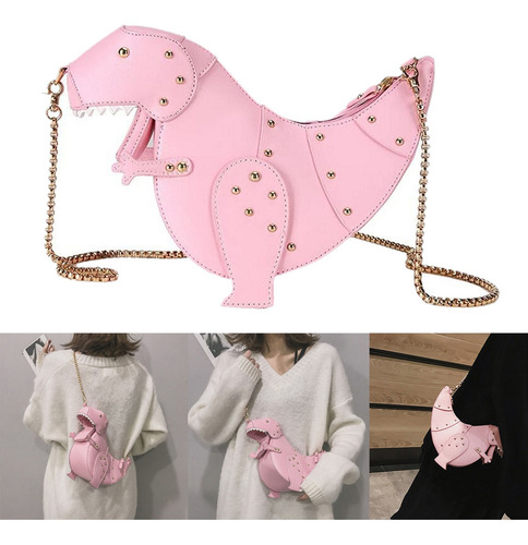 Mujeres Lindo Dinosaurio 3d Bandolera Remache Chic Cadena