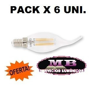 Imagen 3 de 7 de 6 Lamparas Led Vela Viento Filamento Vintage 4w E14 2700k