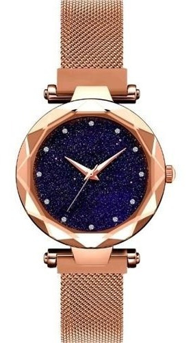 Relógio Feminino Pulseira Magnética Cor Nude Brilhante
