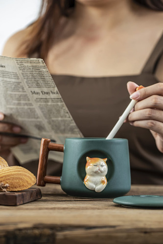 Taza De Café De Cerámica Con Tapa Y Cuchara A Juego, Tazamcd