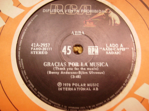 Abba - Gracias Por La Musica / Aguila - Simple Vinilo Promo