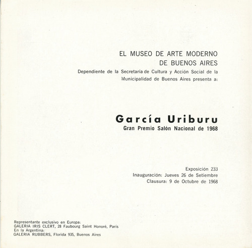 Nicolás García Uriburu, Galería Rubbers, 1968. (Usado)