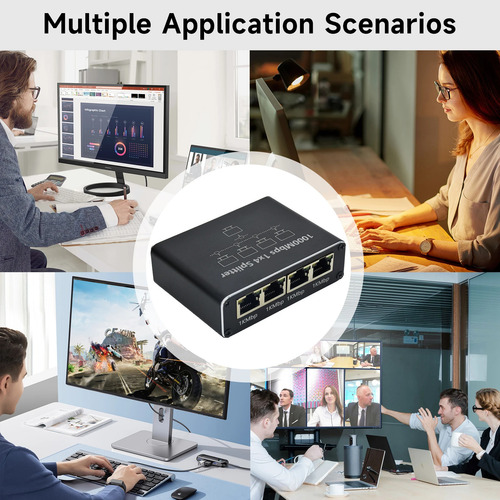 Adaptador Splitter Red Rj45 4x1 Ethernet 1gbps + Cable Carga