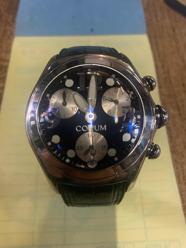Relogio Corum Vidro Oval Fundo Azul Pulseir D Couro