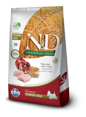 Ração Ancestral Frango Cães Senior Raças Mini 800g N&d