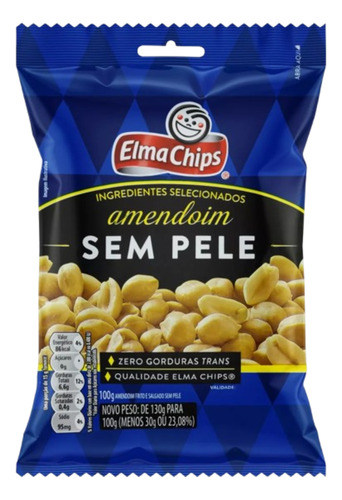 Kit 2 Amendoim Sem Pele Elma Chips Salgado 100g