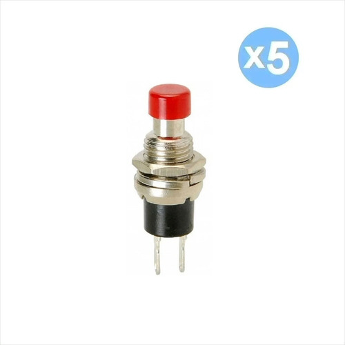 Mini Pulsador Pbs-110, Momentáneo, 250v, 1a, M7, Rojo, 5 Pcs