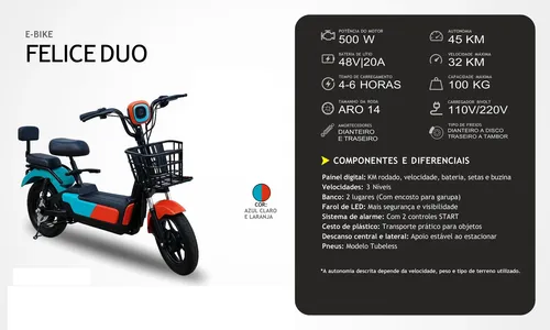 Felice✨5点☆ Bicicleta Elétrica Yiwu Felice 500w C/ Bateria Removível