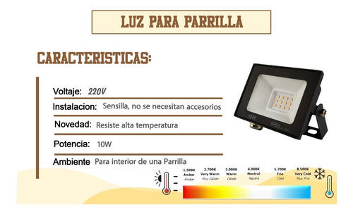 Imagen 2 de 10 de Luz Lampara Para Parrilla Asador 10w Blanco Fria - Calida