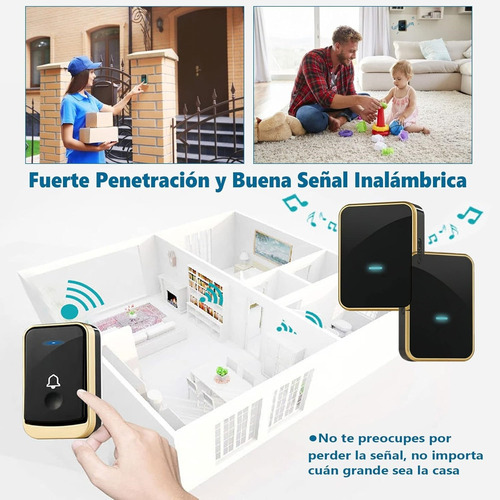 Timbre Inalámbrico Impermeables Exterior Con 2 Receptores