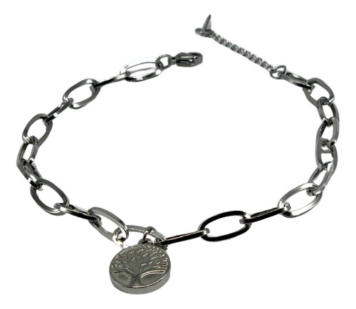 Cadena Pulsera Acero Quirúrgico Color Plata Arbol De La Vida