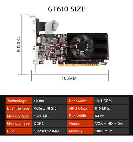 Tarjeta Gráfica Geforce Gt610, 1 Gb, Ddr3, 810 Mhz