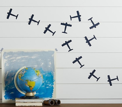 Vinilo Adhesivo Decorativ Cuarto Niños Niñas Tramas Aviones 