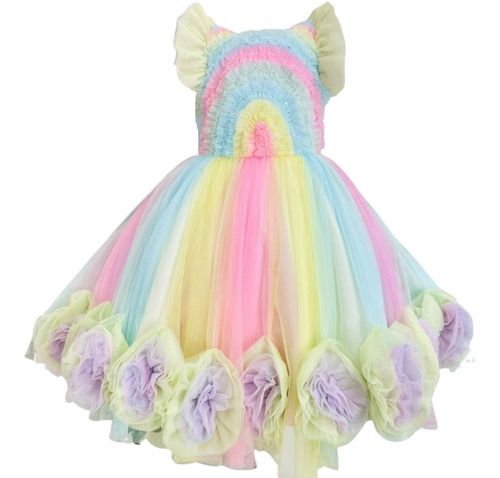 Vestido De Festa Infantil Luxo Arco Íris Candy Colors Ateliê