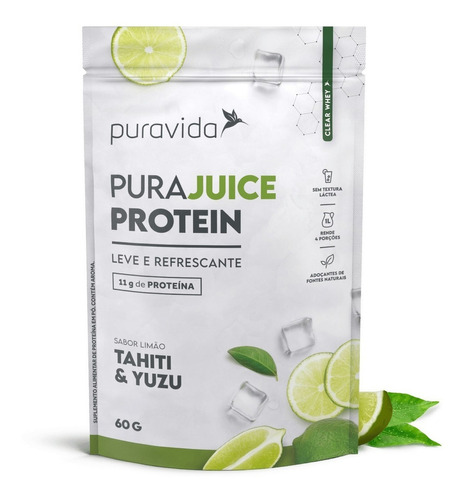 Pura Juice Protein Limão E Yuzi 60g - Puravida Sabor Limão Yuzu