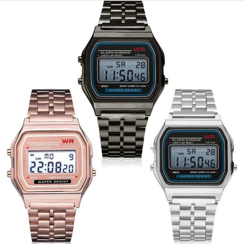 Imagen 5 de 10 de Reloj Vintage Digital Luz Alarma Malla Acero Estuche Garant.