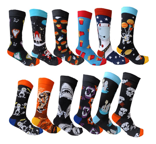 Calcetines Largos Unisex Animados Pack 12 Pares Divertidos