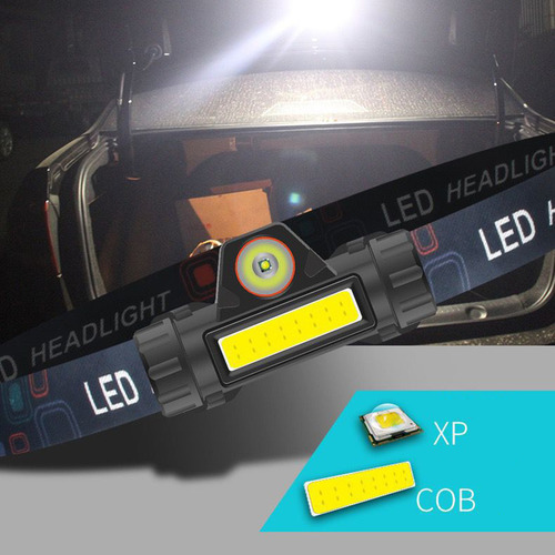 Lámpara De Cabeza Led Cob Recargable Con Sensor Negro
