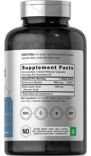 Horbaach Alpha Lipoic Acid + Biotin Optimizer 240 Capsulas Sin Sabor