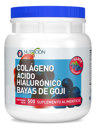 Colágeno, Ácido Hialurónico, Bayas De Goji -500 G Blue Berry Sabor Sin Sabor