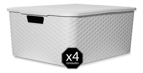 Imagen 2 de 10 de Caja Organizadora Simil Rattan Grande Xl Pack X 4 Premium