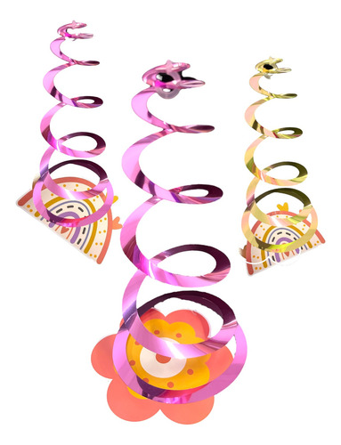 6 Adornos De Espiral Color Rosa Y Dorado Diseño De Arcoiris