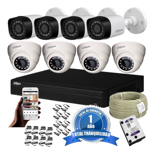 Cámaras De Seguridad Kit Cctv 720p Dahua Dvr 8 Ch + 8cámaras