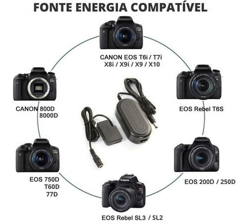 Imagem 2 de 6 de Fonte Ack-e18 Acke18 Adaptador Ac P/ Canon T6i T7i Sl2 E Sl3