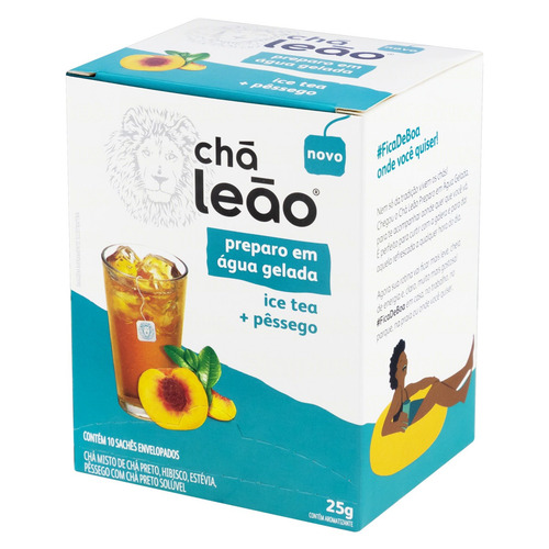 Imagem 2 de 6 de Chá Leão Água Gelada Ice Tea Pêssego 10 Sachês